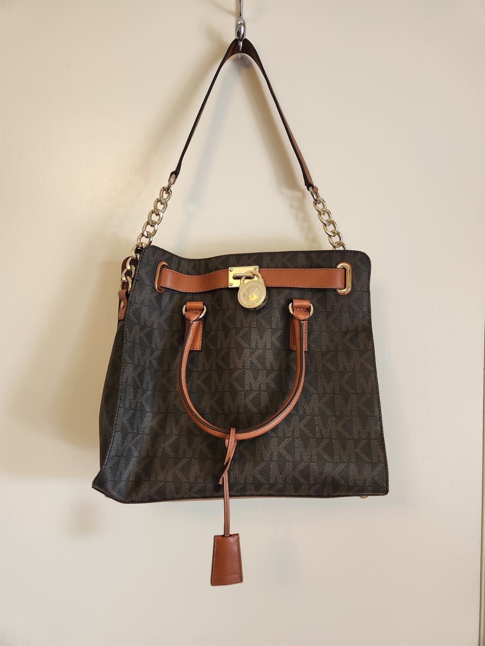 Michael Kors Brown Logo Tote with Leather Trim